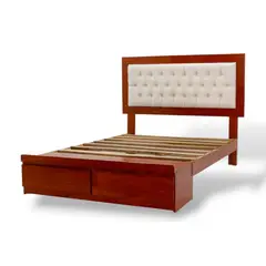 MUEBLES MACRUMO - Cama de madera + cabecera capitoneada 1.5 plz / color beige