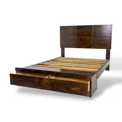 MUEBLES MACRUMO - Cama sabanera de madera pino color nogal con cajones 2 Plz