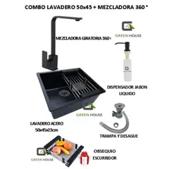 GENERICO - COMBO 50x44CM LAVADERO DE COCINA + MEZCLADORA ACERO GIRO 360º