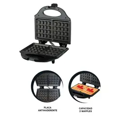 GENERICO - Waflera Doble Cara Antiadherente De 750w  - Negro