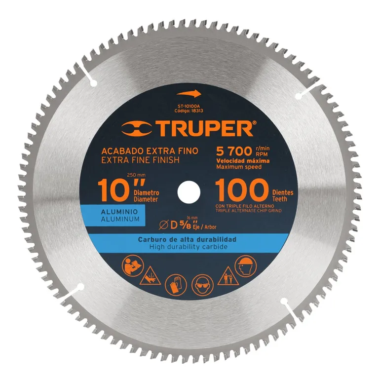 Disco sierra 10" para aluminio, 100 dientes centro 5/8"