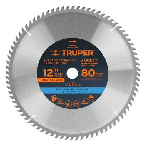 Disco sierra 12" para madera, 80 dientes centro 1", Truper
