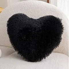 GENERICO - COJÍN CORAZÓN PELO LARGO 35X35 cm NEGRO