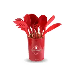 GENERICO - SET DE 12 UTENSILIOS SILICONA PARA COCINA Y REPOSTERIA ROJO