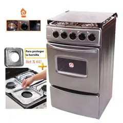 GENERICO - Cocina Fadic con tapa de vidrio y horno sami 4h Gris +Protector