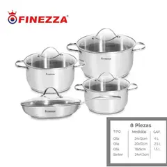 FINEZZA - JUEGO DE OLLAS ACERO INOXIDABLE 8 Pzas