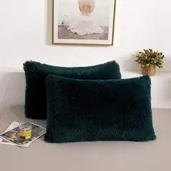 GENERICO - Funda de almohada peluche corto 50cmx70cm Verde Botella