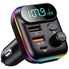 GENERICO - Transmisor Fm Cargador USB MP3 Luz RGB Auto