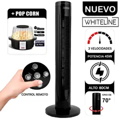 WHITELINE - Combo Ventilador de Torre 3v 45 Watts YF-T03214 +Máquina Pop Corn