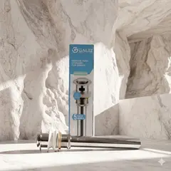 GALEZ - Desagüe Push Cromado para Lavatorio con Rebose Botón Pequeño Universal 114- Fácil Instalación