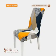 SALA FABULOSA - Funda protectora de silla 8 PZS lycra estampado tricolor obsesivo