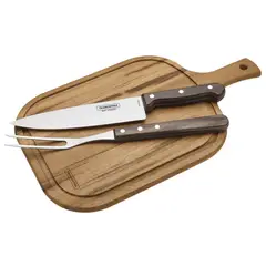 TRAMONTINA - Set BBQ Parrillero Asado 3 piezas tabla +Cuchillo +Trinche