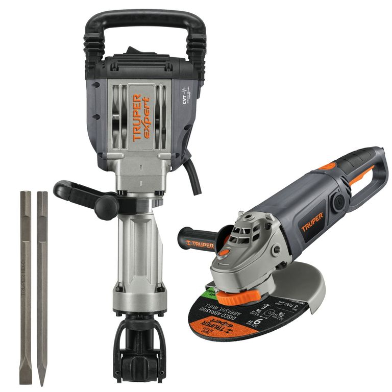 COMBO Martillo demoledor 1600W AMOLADORA 9 2000W Truper Expert