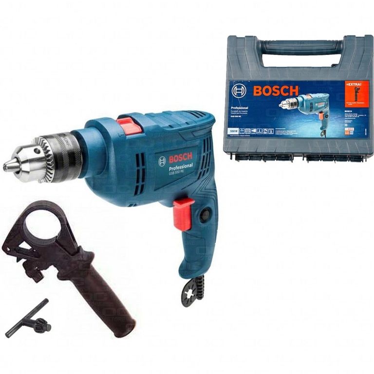 Taladro Percutor 1/2" 550W 49600 gpm + Maleta Bosch GSB 550 