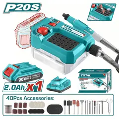 TOTAL TOOLS - Mini amoladora Grinder 20v con 40 accesorios Total