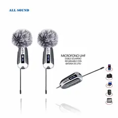 ALL SOUND - MICROFONO INALAMBRICO UHF DUAL MODELO SOLAPERO RECARGABLE -