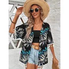 KAST PE - Kimono Corto de Mujer Raiza estampado hojas - Talla M