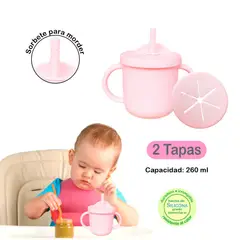 BABY - Taza de Silicona para Bebés con Doble Tapa - MELÓN