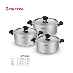 FINEZZA - Set de ollas de acero inoxidable FZ-1042TS 6 PZAS