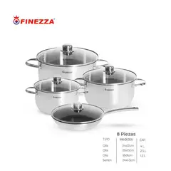 FINEZZA - Juego de ollas acero inoxidable FZ-976AE 8 PZAS