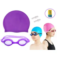 Winner - KIT NATACIÓN LENTES PROT UV GORRO DE SILICONA LILA - Junior