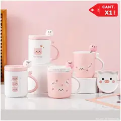 INSPIRA MARKET - Taza cerdito kawaii con tapa y cucharita
