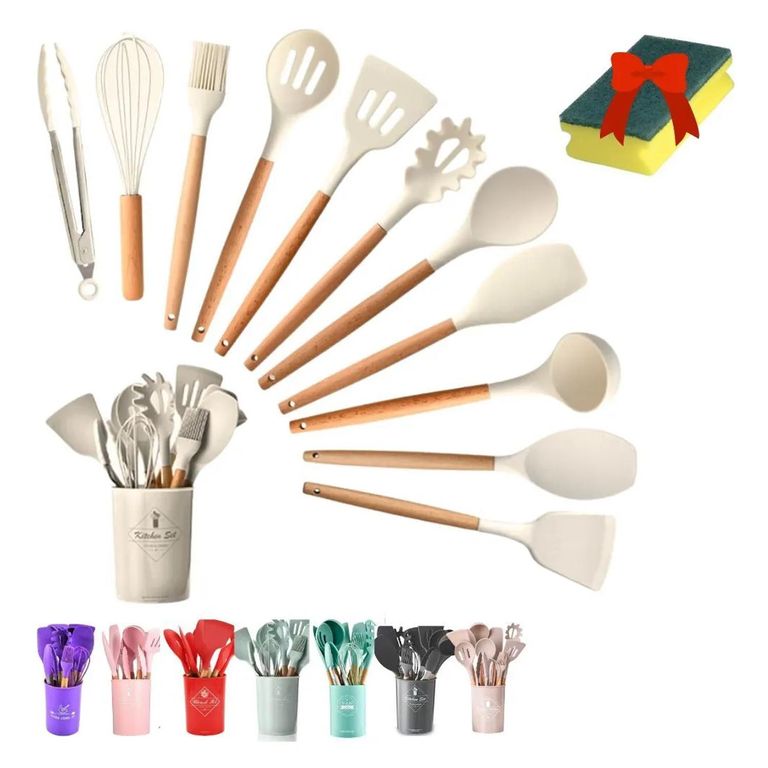 Set de Utensilios De Cocina silicona De Colores 12 Pcs - Beige