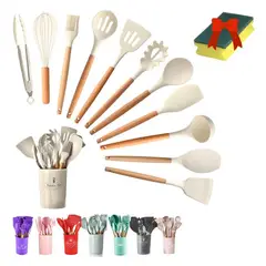 GENERICO - Set de Utensilios De Cocina silicona De Colores 12 Pcs - Beige