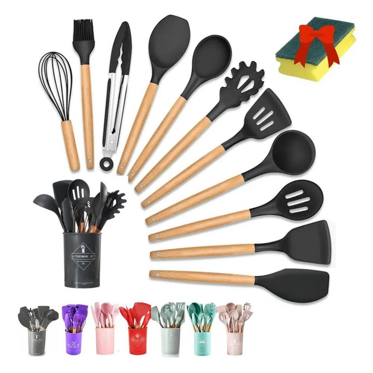 Set de Utensilios De Cocina silicona De Colores 12 Pcs - Negro