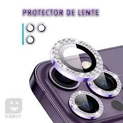 GENERICO - LENTE PROTECTOR DE CAMARA DIAMANTE MORADO PARA IPHONE 14
