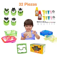 GENERICO - Kit de Moldes y Cortadores de Sándwich Loncheras Divertidas 32 piezas