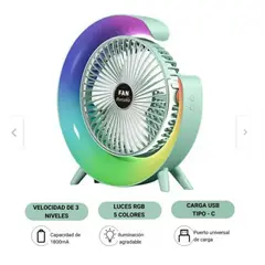 GENERICO - Ventilador G con Lámpara Portátil Luces RGB y 3 Velocidades