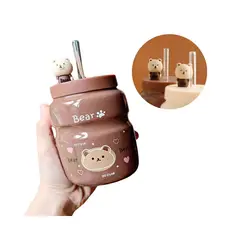 GENERICO - Vaso Tomatodo De Ceramica De 500ml Con tapa U sorbete Kawai