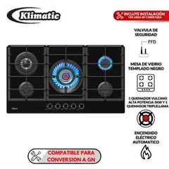 KLIMATIC - Cocina Empotrable a Gas 5 Hornillas Vulcano 5 Marca