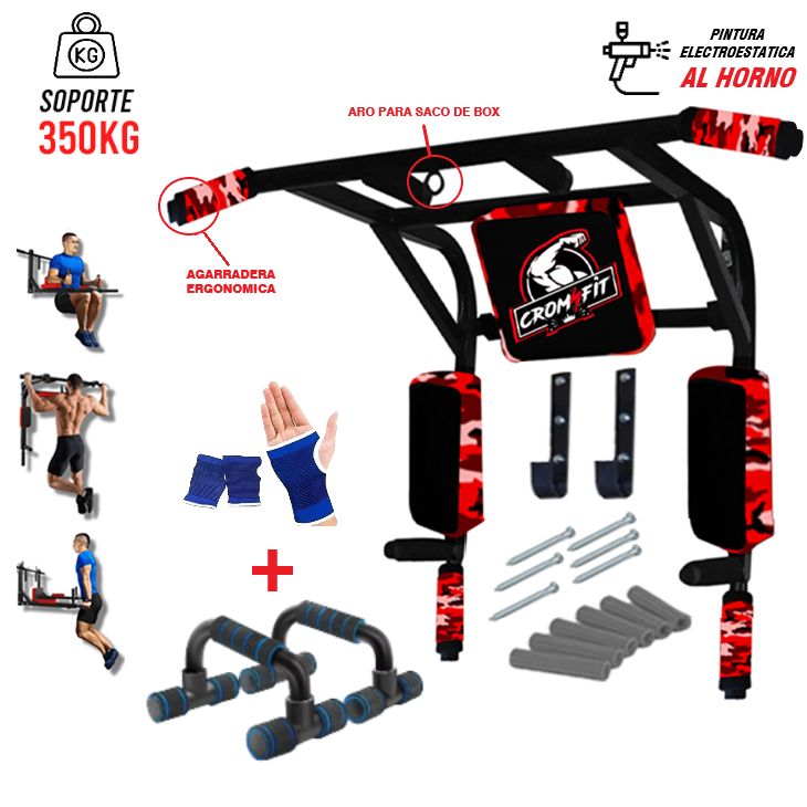 Barra Dominadas - Paralelas 15 en 1 + Push Up + Guantes de regalo