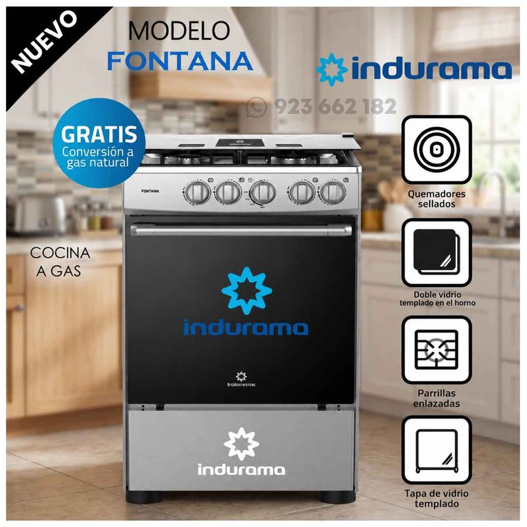 Cocina Indurama FONTANA a Gas de 4 Hornillas - Gris