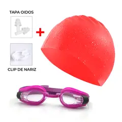 GENERICO - KIT DE NATACIÓN ROJO LENTES - GORRO