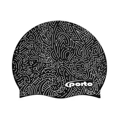 PORTO - Gorro de Natación Silicona Diseño Abstracto Negro