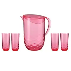 COZA - Set Jarra Con Tapa + 4 Vasos Acrílico Wave Rosa