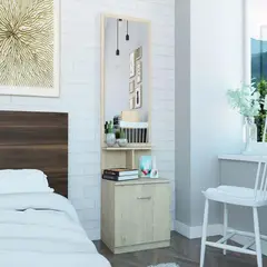 TU MESITA - Velador alto con espejo y cajón organizador April color Haya
