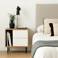 TU MESITA - Mesa de Noche Moderna 2 cajones Peter color Duna/Blanco