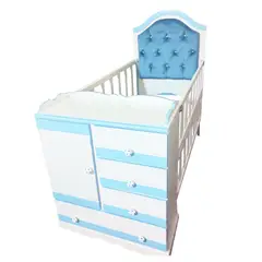 GENERICO - CUNA MULTICUNA DE 0 A 3 AÑOS CELESTE CON CABECERA TAPIZADA