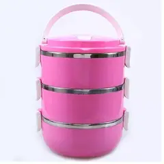 ITELSISTEM - Fiambrera Lonchera Acero llevar comida 3 Niveles Plastico Fucsia