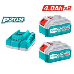 TOTAL TOOLS - Combo 2 baterias 20v 4ah con cargador rapido industrial Total