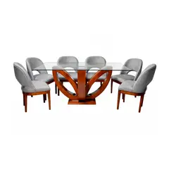 BARAKA HOME - Juego de Comedor Brasilia con 6 Sillas Mesa de Vidrio - Gris Claro