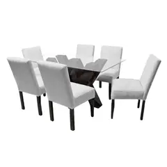 BARAKA HOME - Juego de Comedor Fortalieza con 6 Sillas Mesa de Vidrio - Gris Claro