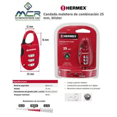 HERMEX - CANDADO MELETERO COMBINACION LOCKERS 25mm 3 DIGITOS