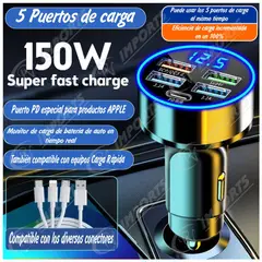 GENERICO - 5 puertos Cargador para Auto USB Medidor Voltaje