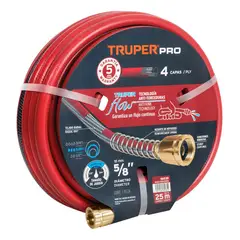 TRUPER - Manguera 5/8" super reforzada 4 capas 25 m conexiones metal