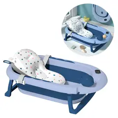 BUYPAL - Bañera Plegable para Bebe con Cojin Termostato Segura Azul